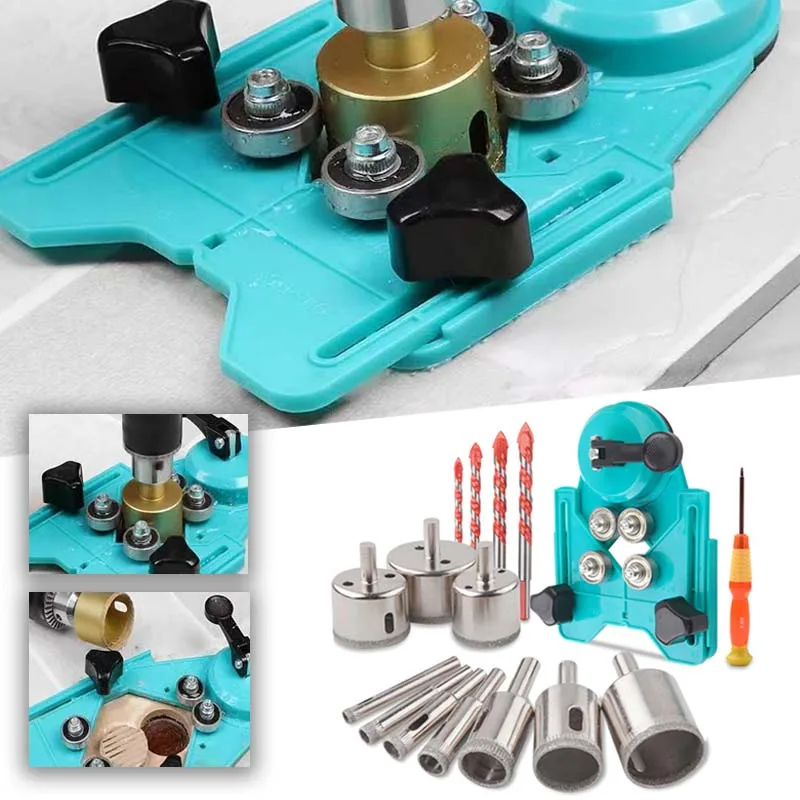 Ceramic Tile Glass Hole Punch Locator Tools Drill Guide Vacuum Base Sucker Marble Punching 6-50mm Diamond Coated Glass Drill