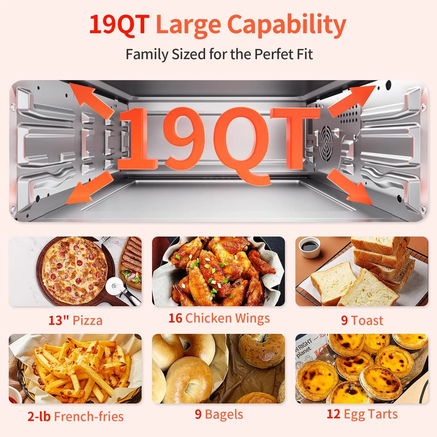 19QT Digital 8-in-1 Air Fryer Toaster Oven, 550°F Flavor-Lock Tech, Flip Up & Away Capability, 40+ Recipes, Airfryer Countertop 5