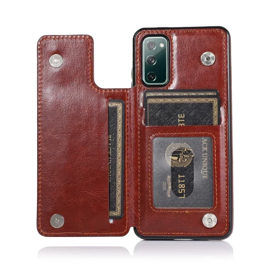 Elegant Double Button Flip PU Leather Wallet Case with Card Slots and Enhanced Protection