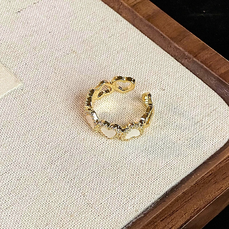 Mädchen Süße Imitation Shell Weiß Herzförmige Micro Set Zirkon Offenen Ring 2024 Party Für frauen Mode Schmuck Zubehör – Detail 9