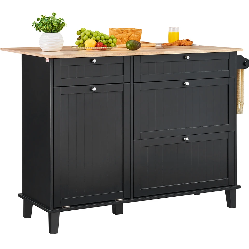 Premium Kitchen Island Cart with Trash Cabinet