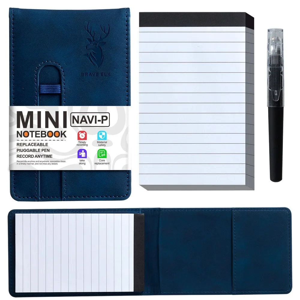 Compact Leather Pocket Notebook with Horizontal Lines - Portable Planner