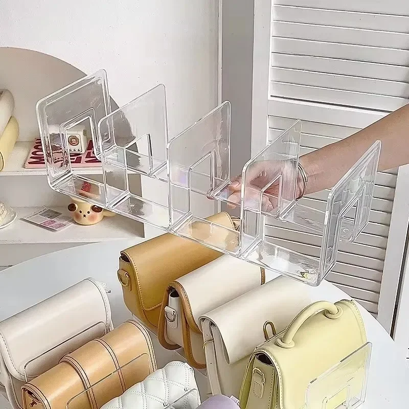 3/4 Grids Handbag Storage Rack Acrylic Transparent Divider Shelf for Wardrobe Purse Upright Display Space Saving Home Organizer