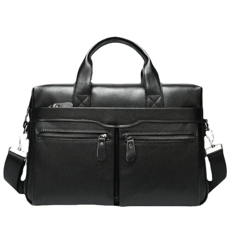 

Men's Leather Business Bags - Cowhide Document Bag, Computer Bag, Diagonal Cross-body Briefcase
