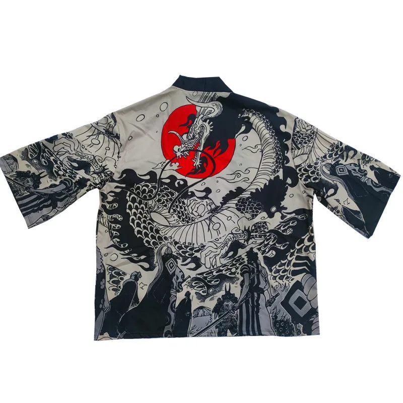 Russia Chinese style dragon retro ukiyo-e Japanese style Harajuku kimono cape feather woven Daopao 3D digital printed cardigan chinese traditional costumes