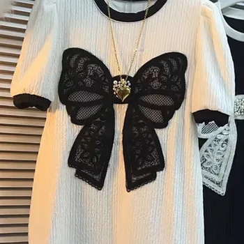 Cotton Short Sleeve T-shirt Women's Summer Beaded Embroidery Flower Tidal Round Neck Top Large Women's T-shirt 6XL