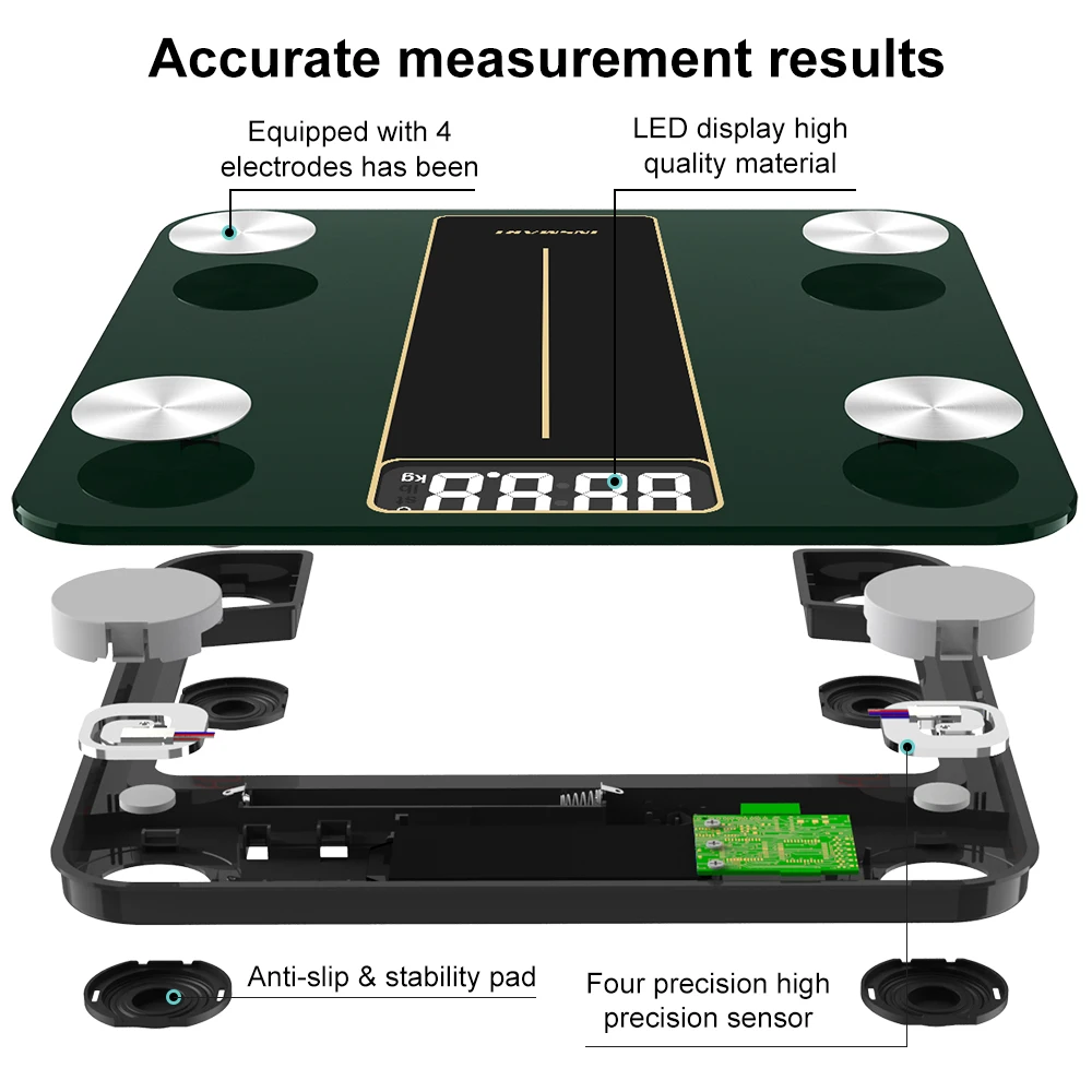 INSMART Smart Body Weight Scale Digital Bathroom Scale Body Composition Body Weight Balance Bioimpedance Scale BMI Floor Scales 3