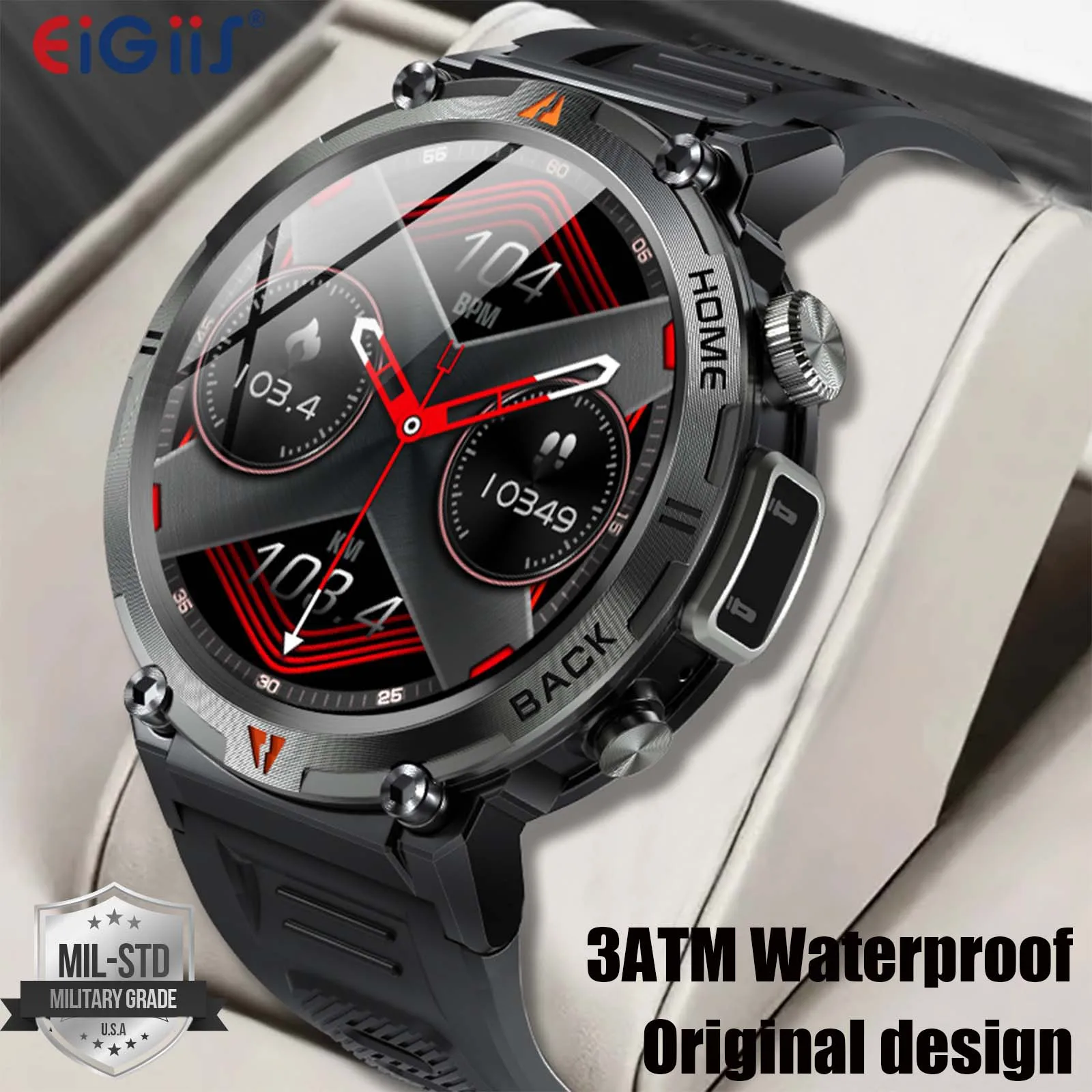 EIGIIS KE3 LED Flashlight Smart Watch Men Bluetooth Call Full Touch Sc