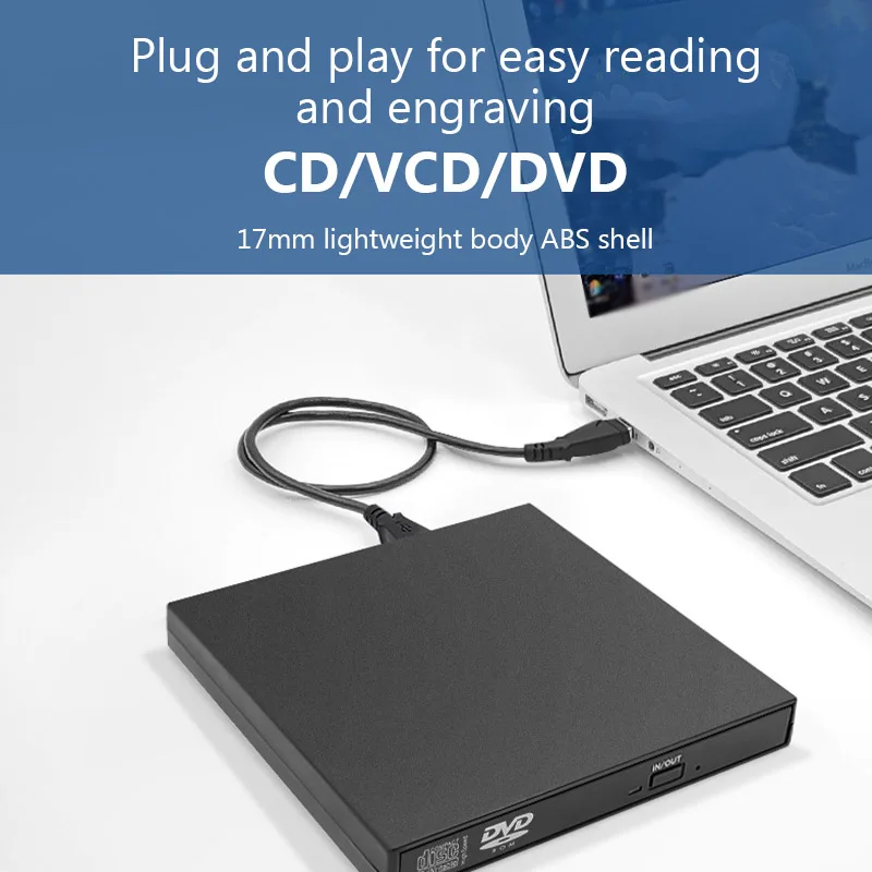 USB External CD/DVD Drive, Slim Portable CD-RW/DVD-RW Burner and Player for Laptop Desktop PC-Plug and Play Without Battery