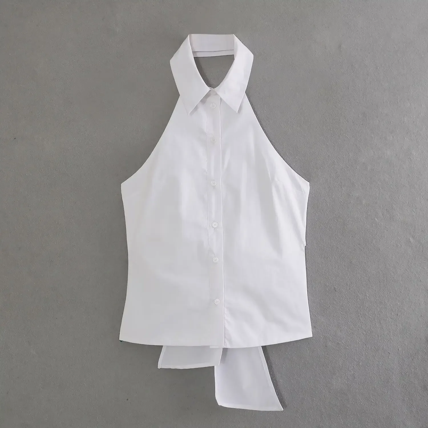 

Women's New Fashion Windbreaker Fabric Slim Fit Single breasted Hanging Neck Top Retro Backless Bow Women's Tank Top Chic Top