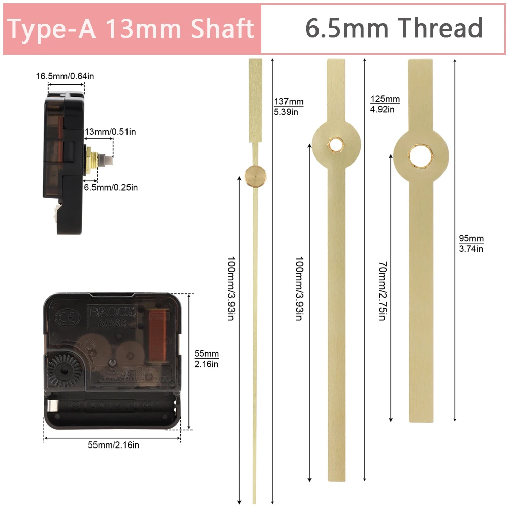 Quarz Silent Battery Powered High Torque Long Shaft Uhrwerk Ersatz für Uhr Reparatur/DIY, Wanduhr Reparatur Werkzeuge – Detail 1