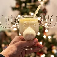 1/2/3PCS Christmas Elk Glass Cup 240ML Juice Milk Moose Mug Christmas Reindeer Head Beer Water Cup Holiday Party Drinkware Gifts 5