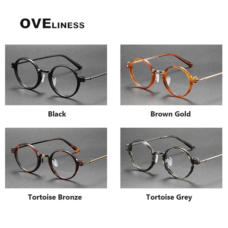 Montures de Lunettes de vue,FONEX lunettes optiques en titane Monture  hommes femmes, acétate, nouveau rond Vintage - Type Black - Achat / Vente lunettes  de vue FONEX lunettes optiques en tit Femme