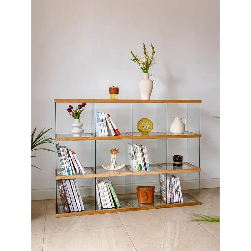 

Free combination glass shelf, solid wood transparent modern minimalist style display cabinet, foyer display, antique rack grid