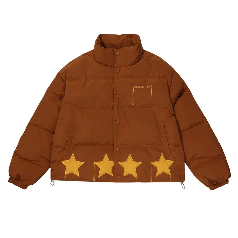 

2023 Oversized Unisex Button Thicken Warm Parkas Jackets Mens Winter Star Embroidery Parkas Padded Jacket Harajuku Streetwear