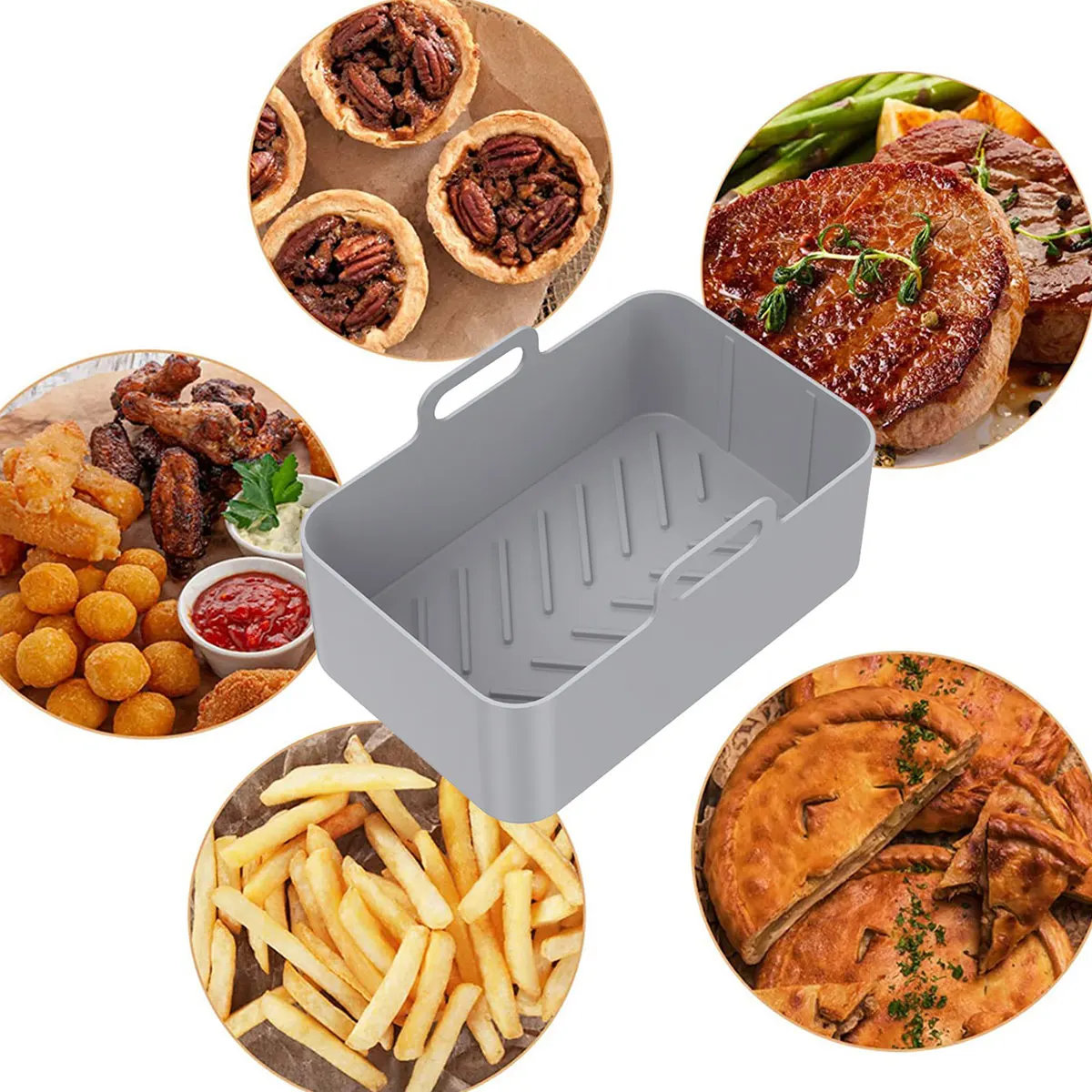 Description Picture 6 of itemAir Fryer Silicone Tray Rectangle Oven Baking Tray Basket Reusable Liner Insert Dish For Ninja Foodi fryer Pan Accessories