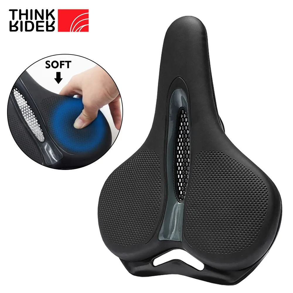 bicycle saddle ThinkRider MTB Bike Saddle Breathable Big Butt Cushion Leather Surface Seat Mountain Bicycle Shock Absorbing Hollow Cushion
