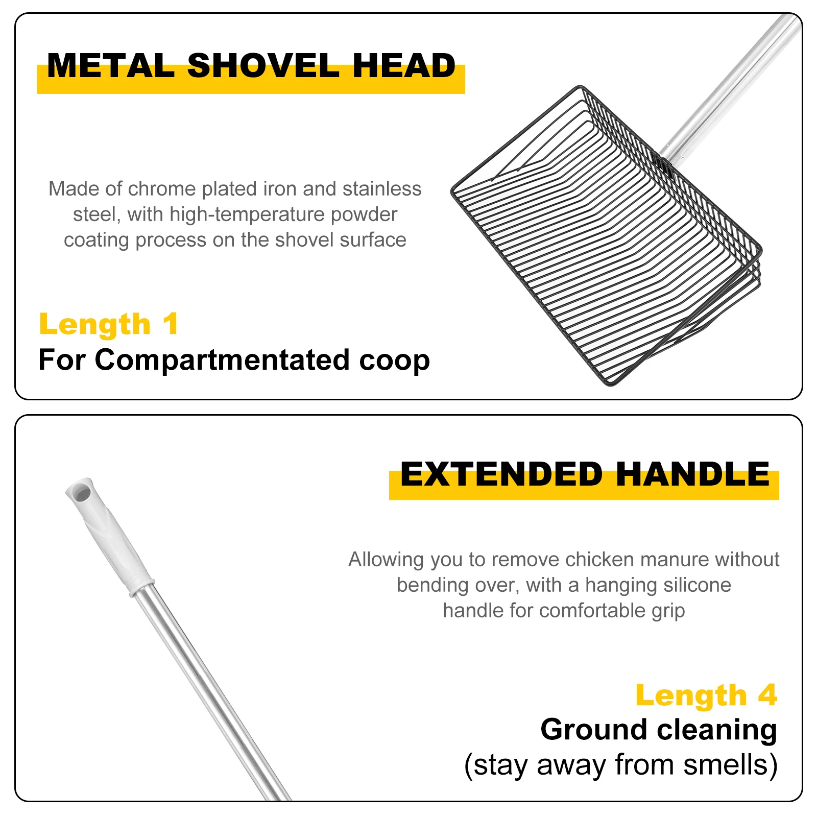 Chicken Poop Scooper Adjustable Length Dog Pooper Scooper Stainless Steel/Wooden Poop Sifting Shovel Efficient Cleaning Tools