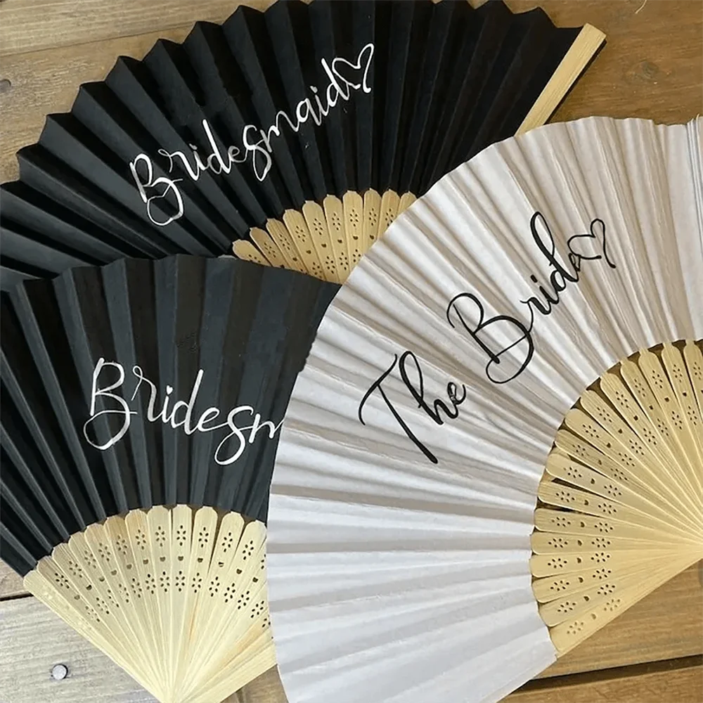 Bride Bridesmaid Hand Fan Summer Beach Pool Wedding Engagement Bach weekend Bachelorette hen Party Bridal Shower Honeymoon Gift hand fan wooden hand fan folding fan silk fans