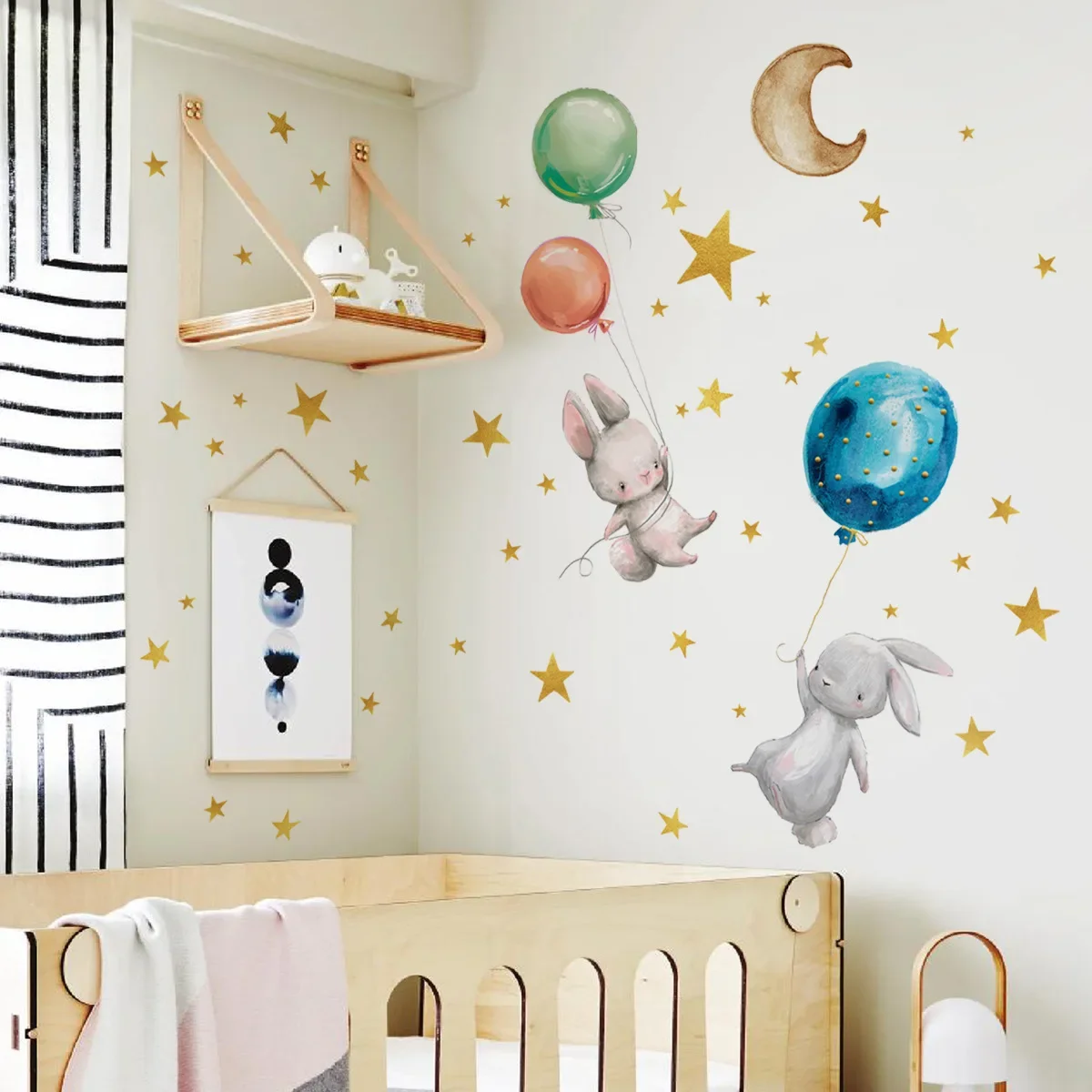 Cartoon Luminous Bunny Balloon PVC Sticker Removable Rabbit Star Wall Glow Stickers luminous wall stickers