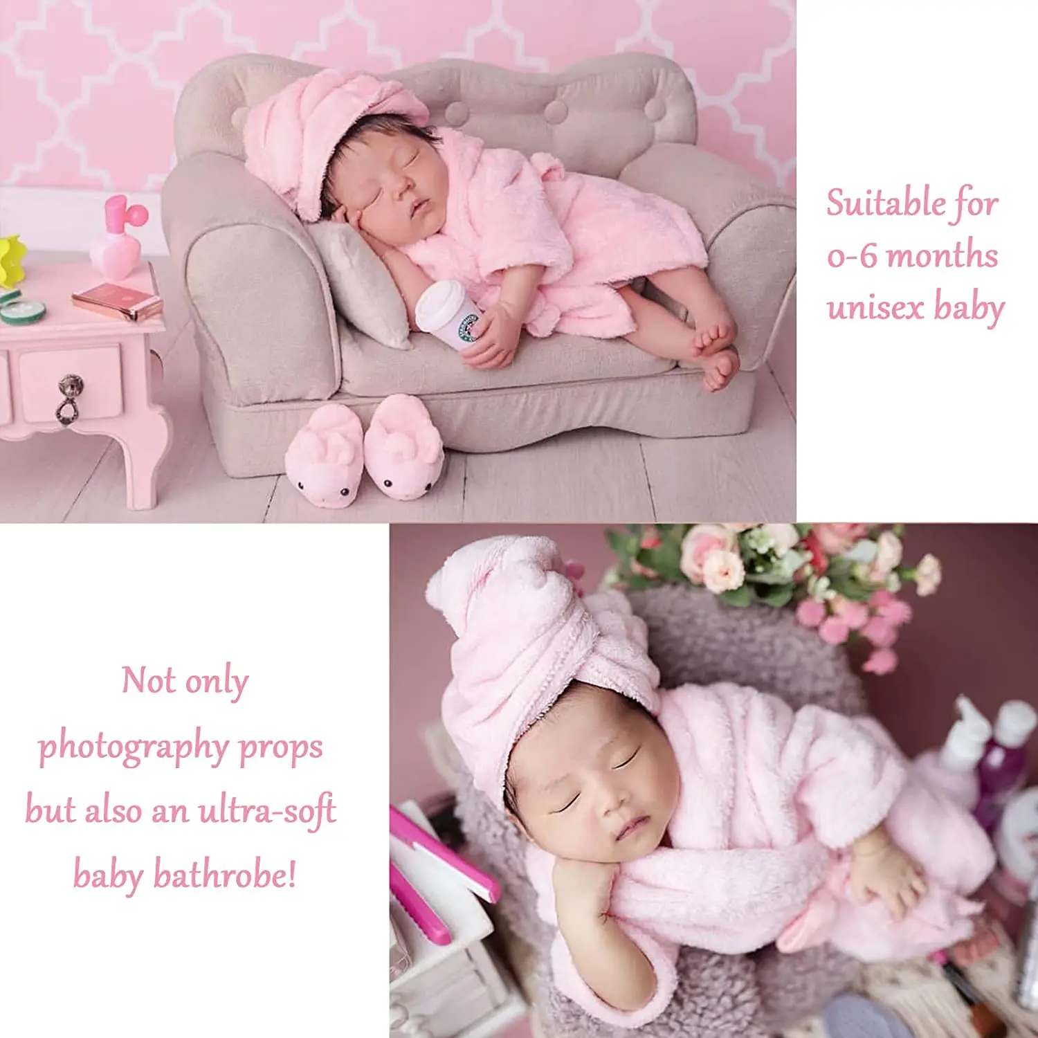 Newborn Photography Prop Bathrobe Towel Sets Baby Robe for Spa Makeup Photo Shoot Costume Outfit Props for Infant Boys Girls