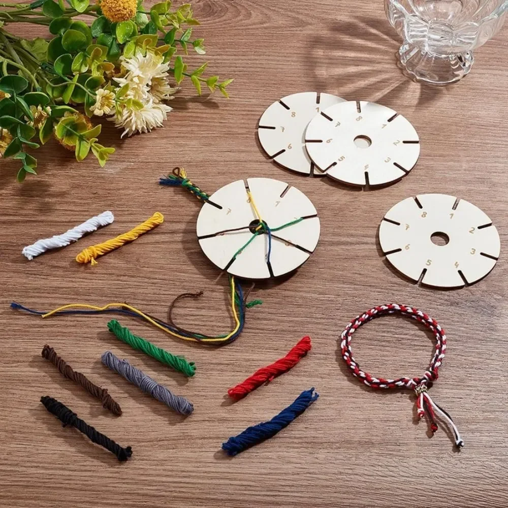 6/12개 나무 원형 팔찌 쿠미히모 디스크 트레이 땋은 로프 매듭 직조 뜨개질 쥬..