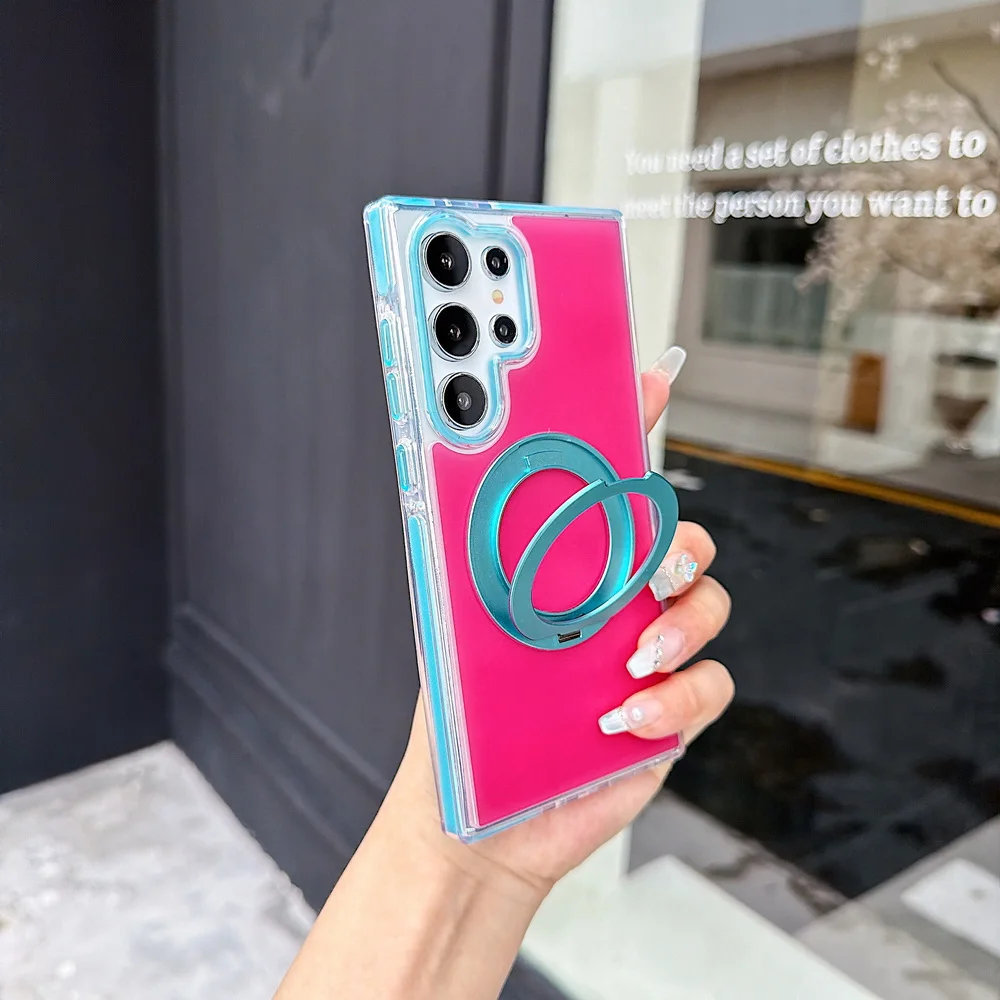 Candy Two-Tone Magnetic Phone Case with Metal Rotating Stand