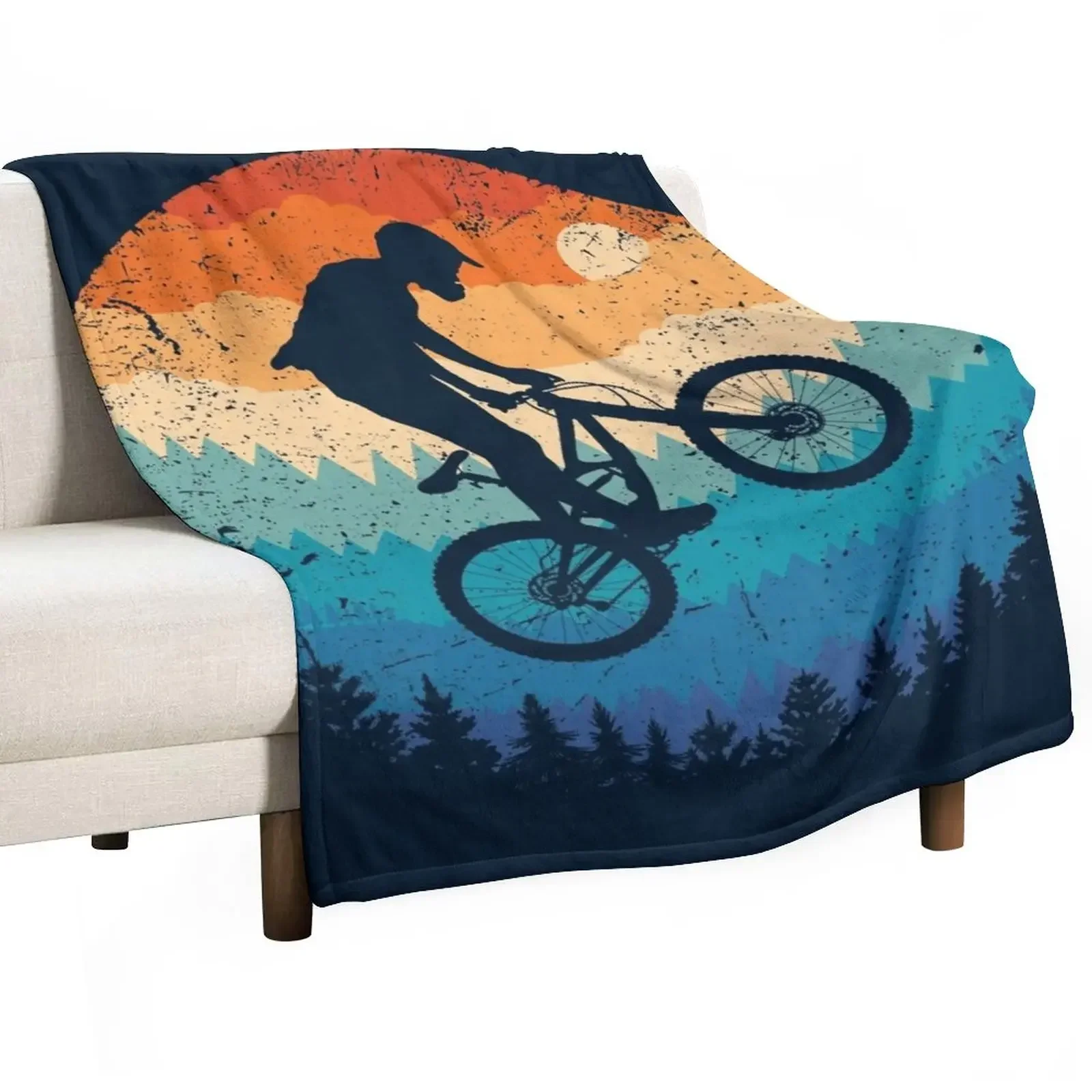

Mountain Biking Retro Throw Blanket Flannel Fabric Softest Plaid Blankets