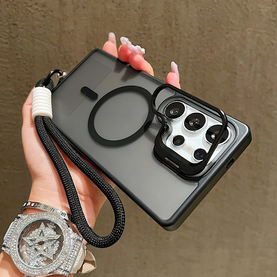 Magnetic Phone Case with Wrist Strap and Stand – Magsafe Protector Cover