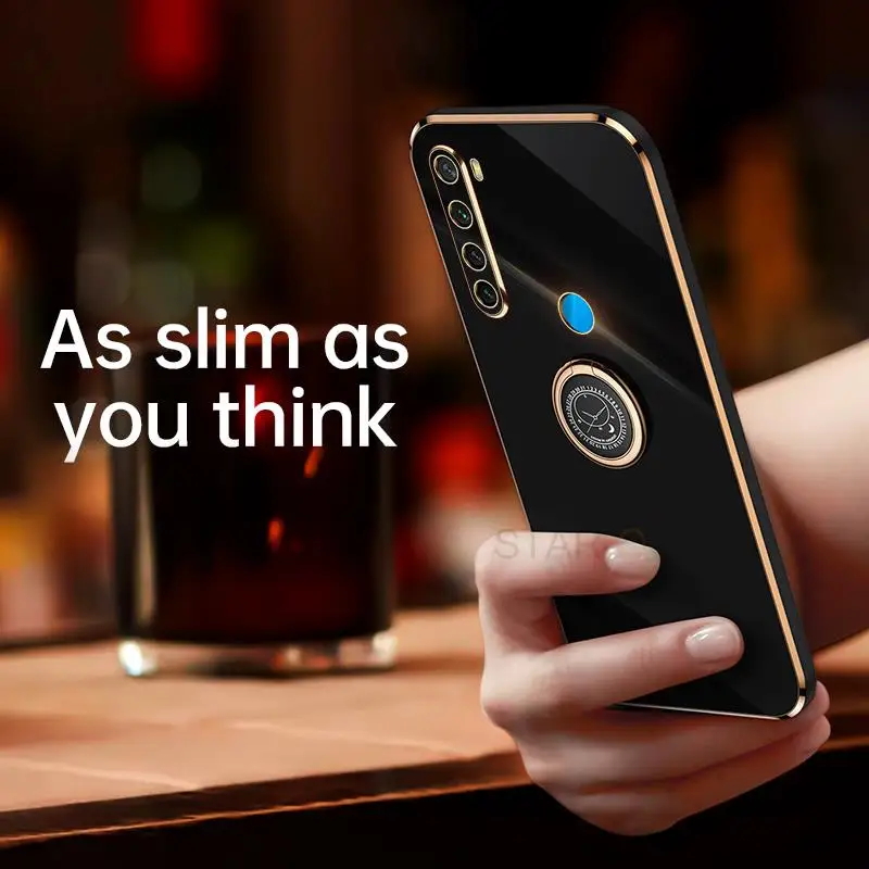 Luxury Soft Silicone Phone Case with Plating Finger Ring Holder and Stand