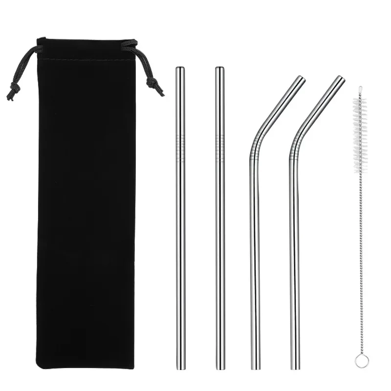 5IN1 Reusable Straw 304 Stainless Steel Straw Straight Curved Metal Birthday Party Grand Event Milk Beverage