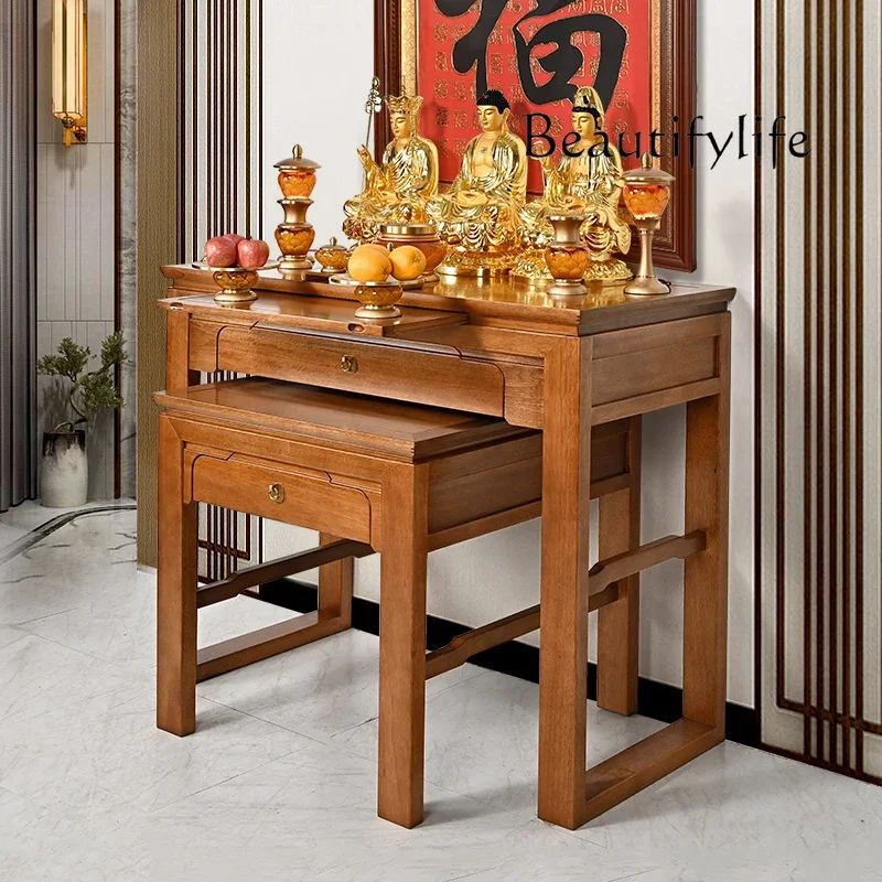 

Solid Wood Altar Incense Burner Table Household Buddha Shrine Altar Buddha Table New Chinese Stripe Desk