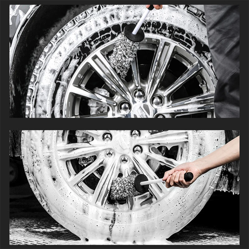SEAMETAL Car Wash Brush Plush Premium Wheels Brush Non-Slip Handle Easy To Cleaning Rims Spokes Wheel Barrel Cleaning Mitt 5