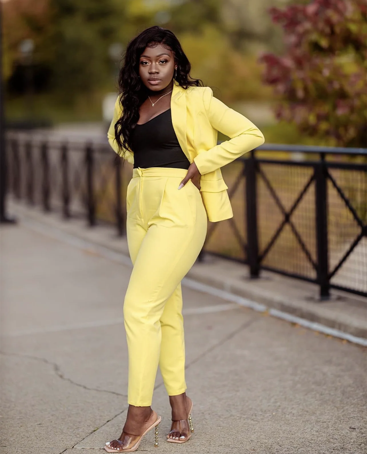 

Yellow Women Suits 2 Piece Fashion Blazer Pants Outfit/Spring Female Suits For Work Professional Wear Ladies Clothes Daily Sets