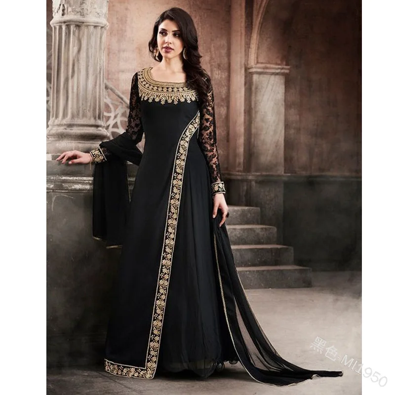 New 2023 Women Retro Lace Stitching Irregular Dress Round Neck Long Sleeve Cloak Chiffon Dress Muslim Abaya Loose