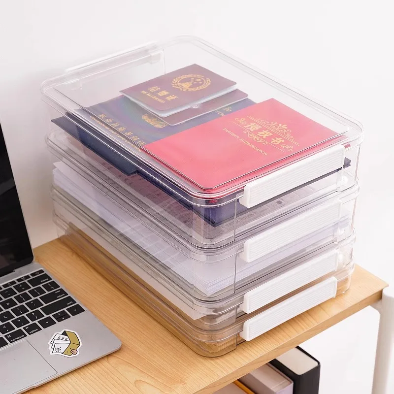 A4 Acrylic Document Organizer Transparent Desktop Paper Storage Box Exam File Holder Household Office Dust-Proof Card Case