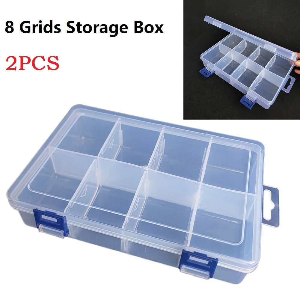 2pcs 8 Grids Compartment Plastic Storage Box Screw Holder Case Organizer  20*13.5*4.5cm For Earrings Necklaces Beads Rings Nails