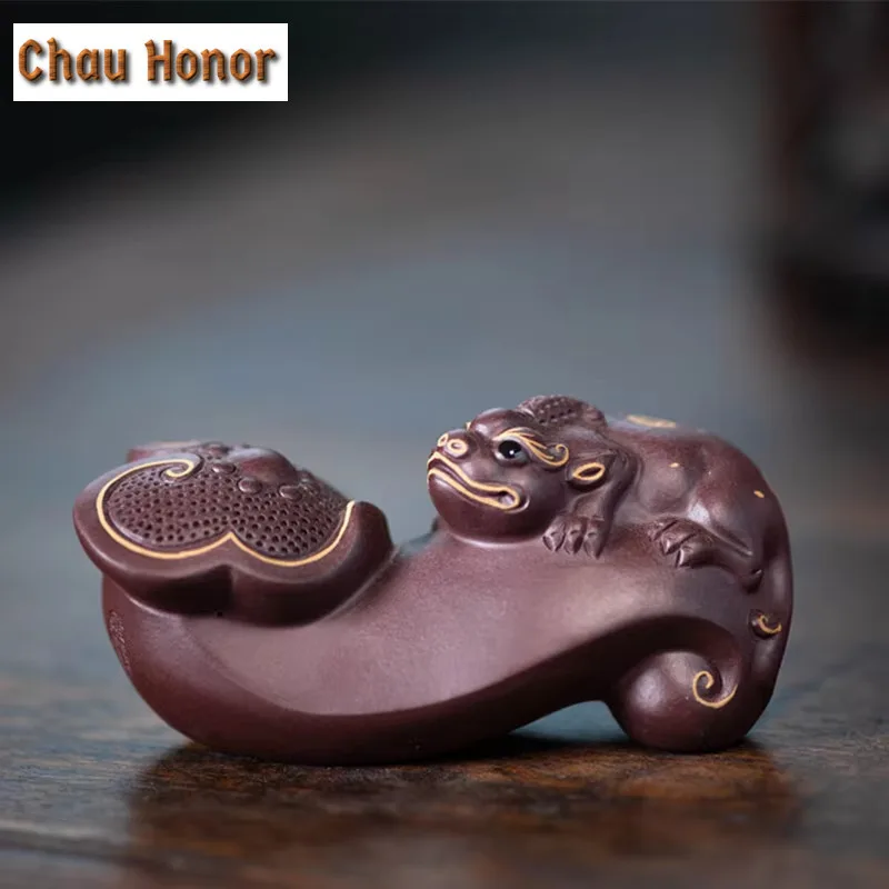 Handmade Purple Clay Tea Pet Ornaments Lucky Pixiu Statue Figurine Boutique Zisha Tea Decoration Accessories Desktop Crafts