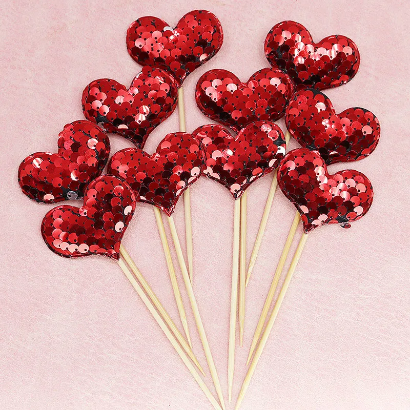 (10 Pieces/pack) 4.8*13cm Love Sequins Valentine's Day Plugin Decoration Wedding Party Decoration Handmade Materials