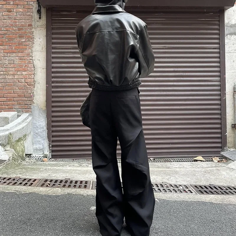 Stretch Pants Men Pants American Style Elastic Waist Loose-fit Casual Trousers 280gm Sensibility Ruffled Wide-leg Pants Men's Tuxedo Pants