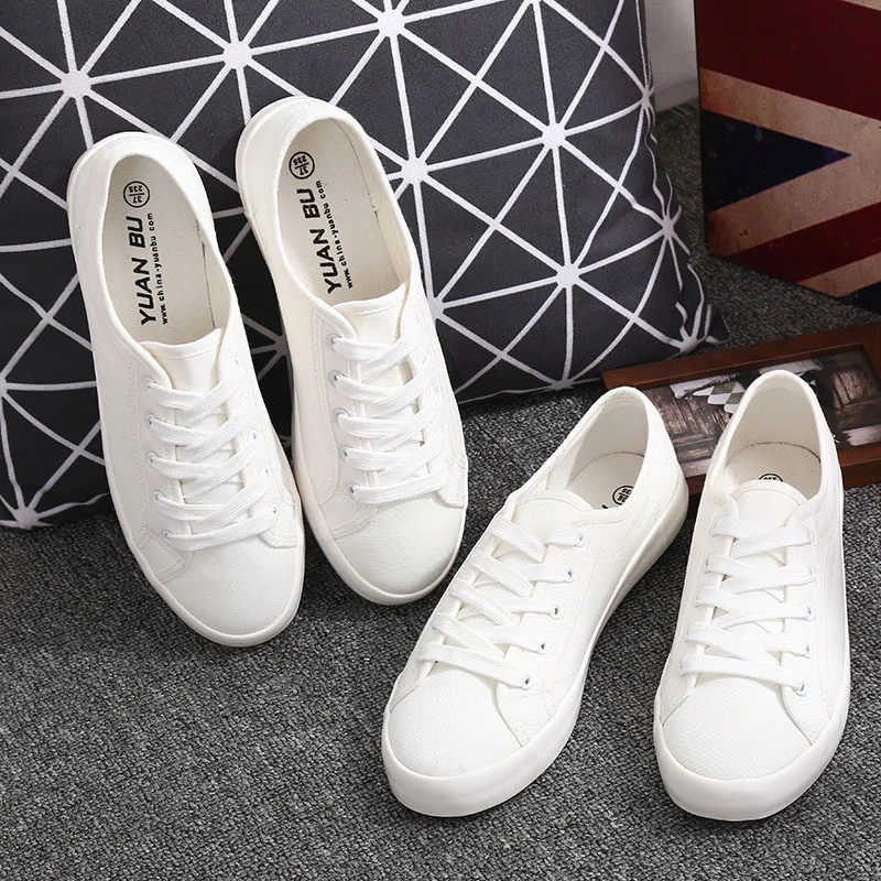 Classic Women Vulcanized Solid White Shoes Couples Sneakers Ladies Lace-up Men's Casual Shoes Breathable Walking Canvas Shoes