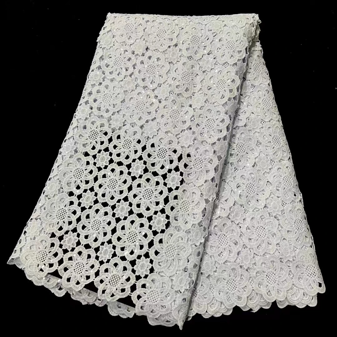 

African Guipure Cord Lace With Sequins High Quality Sequins Guipure Lace Nigerian Water Soluble For Women Party Dresses RFY1-21