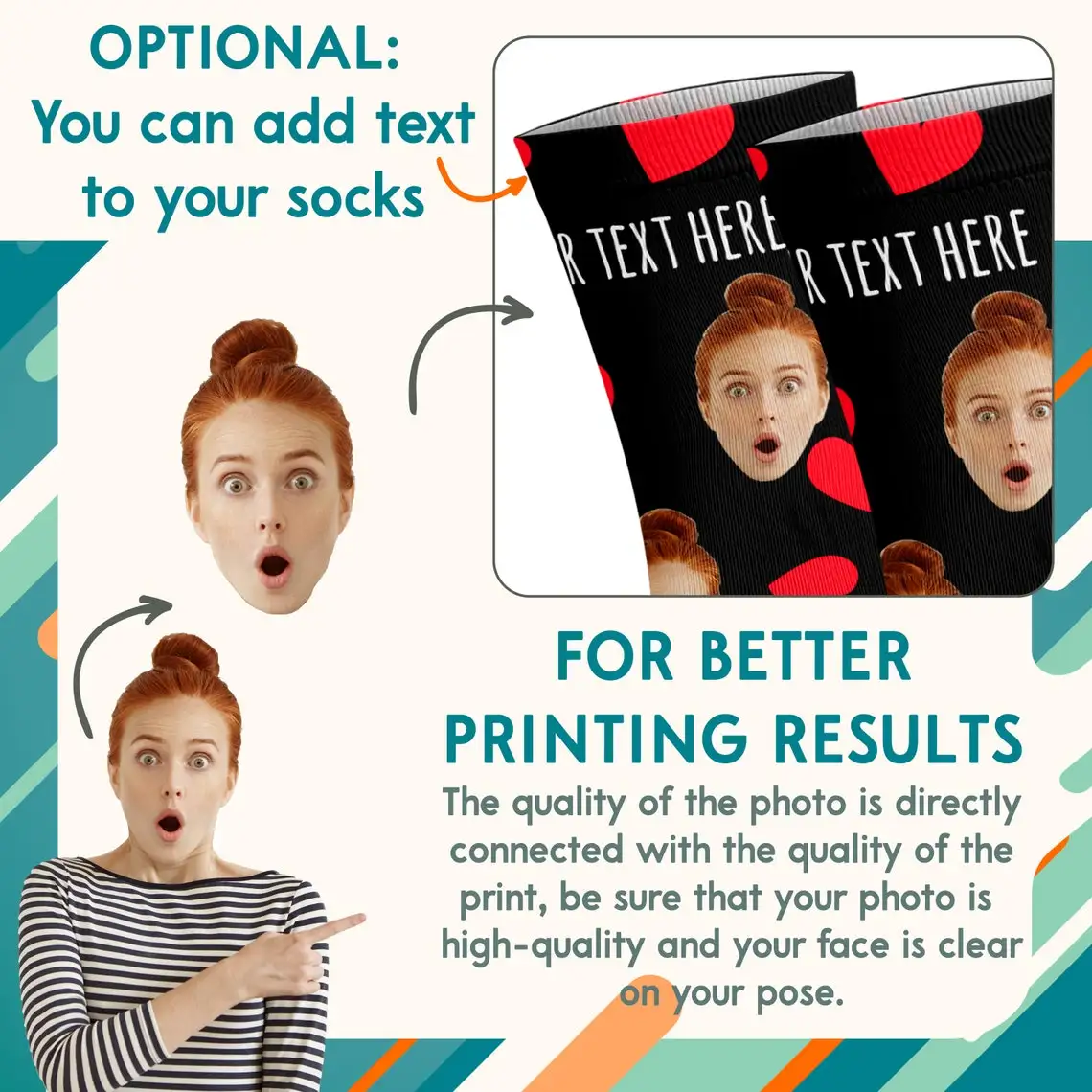 3D Printing Custom Love Socks Personalize Your Photo Text Socks Fashion Casual Happy Cotton Socks For Women Valentine's Day Gift