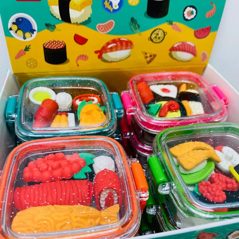 Eraser Set Creative Detachable Food Snack Lunch Box Eraser Set Play House Cartoon Student Prize Stationery Supplies pencil eraser,eraser pen,plasticine eraser,eraser refillable pen,biscuit eraser,kneadable eraser,retractable eraser
