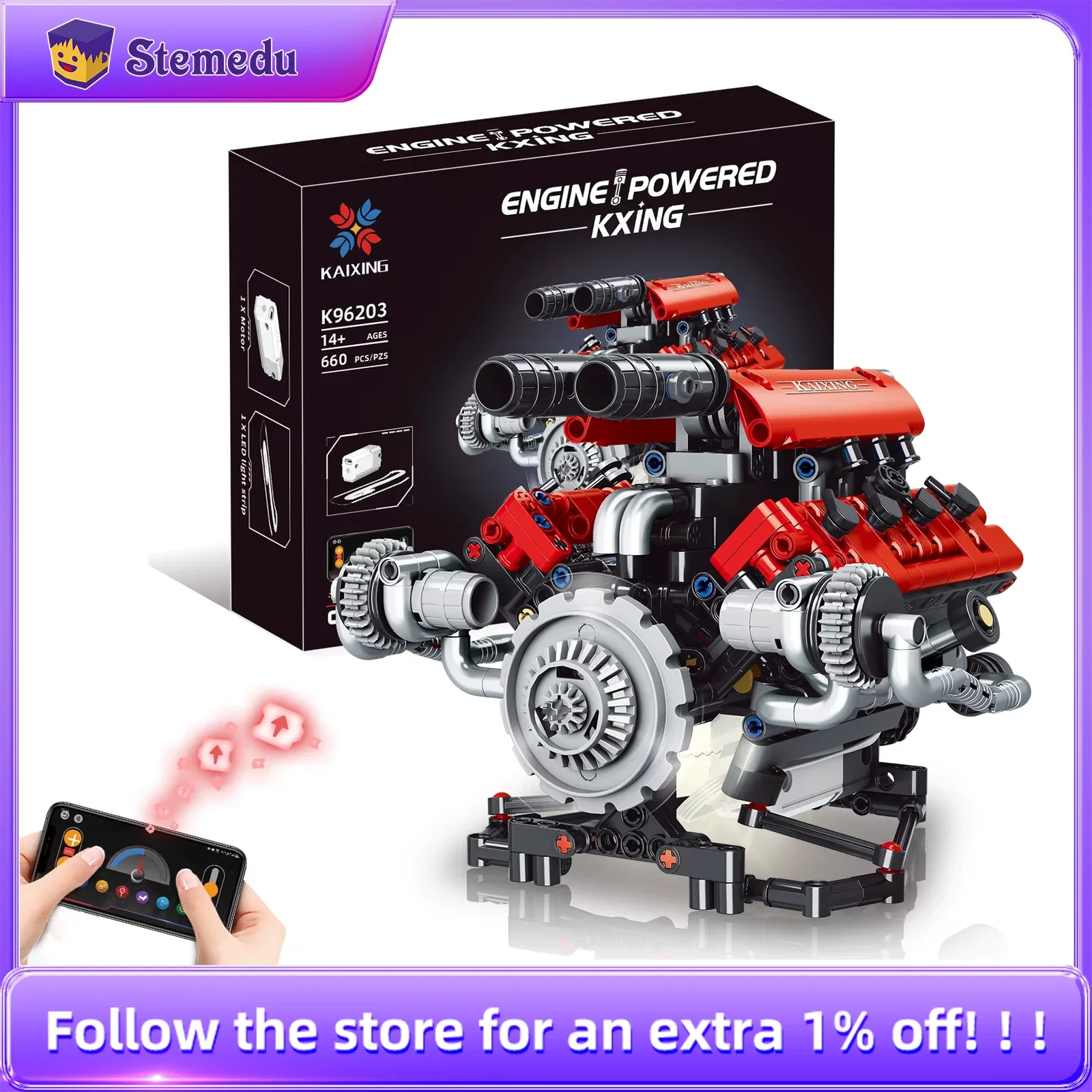 660PCS Technical The Motorzed V8 K96203 APP Programmable Car