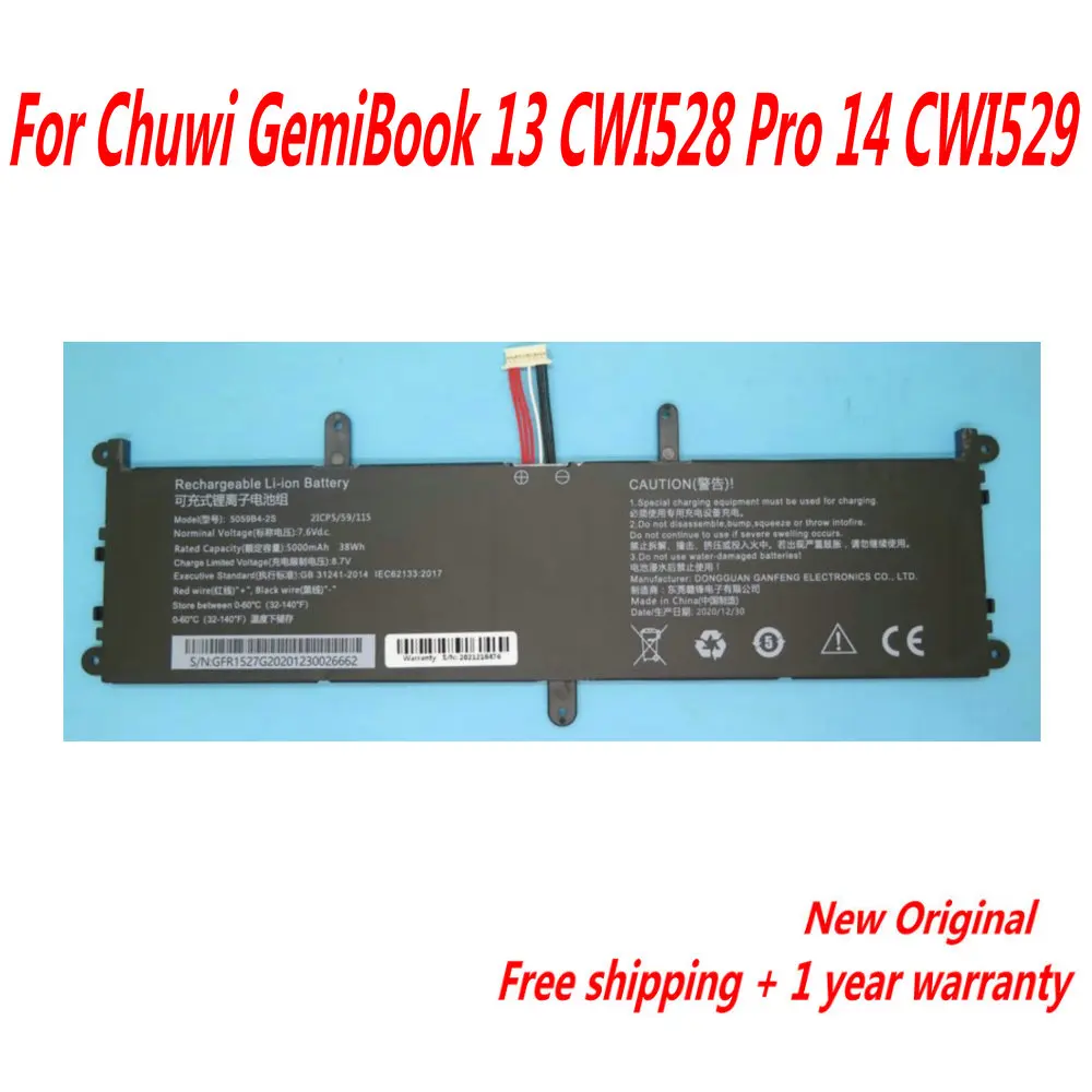 Genuíno 5059b42s 5059b4-2s1 10 Pinos 7-wire Plug Bateria do Portátil para Chuwi Gemibook 13 Cwi528 Pro 14 Cwi529 Q512g20090943