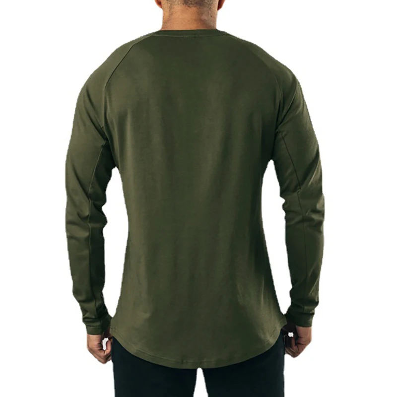Plain Mens Casual Hip Hop Tops Slim Fit Long Sleeve V-neck T-Shirt Gym Bodybuilding Sport Cotton Shirts Fitness Muscle Clothing 4