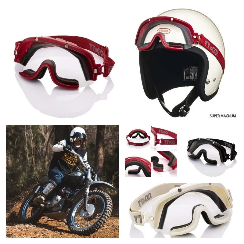 일본 TT&CO 오토바이 헬멧 안경 전체 헬멧 레트로 고글 방풍 및 모래 방지 ..
