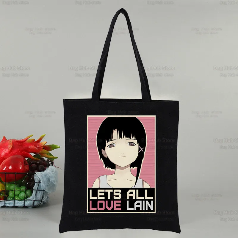 Anime Serial Experiments Lain Shopping Canvas Bag Female Girl Tote Eco Harajuku Shopper Iwakura Manga Shoulder Bags,Drop Ship