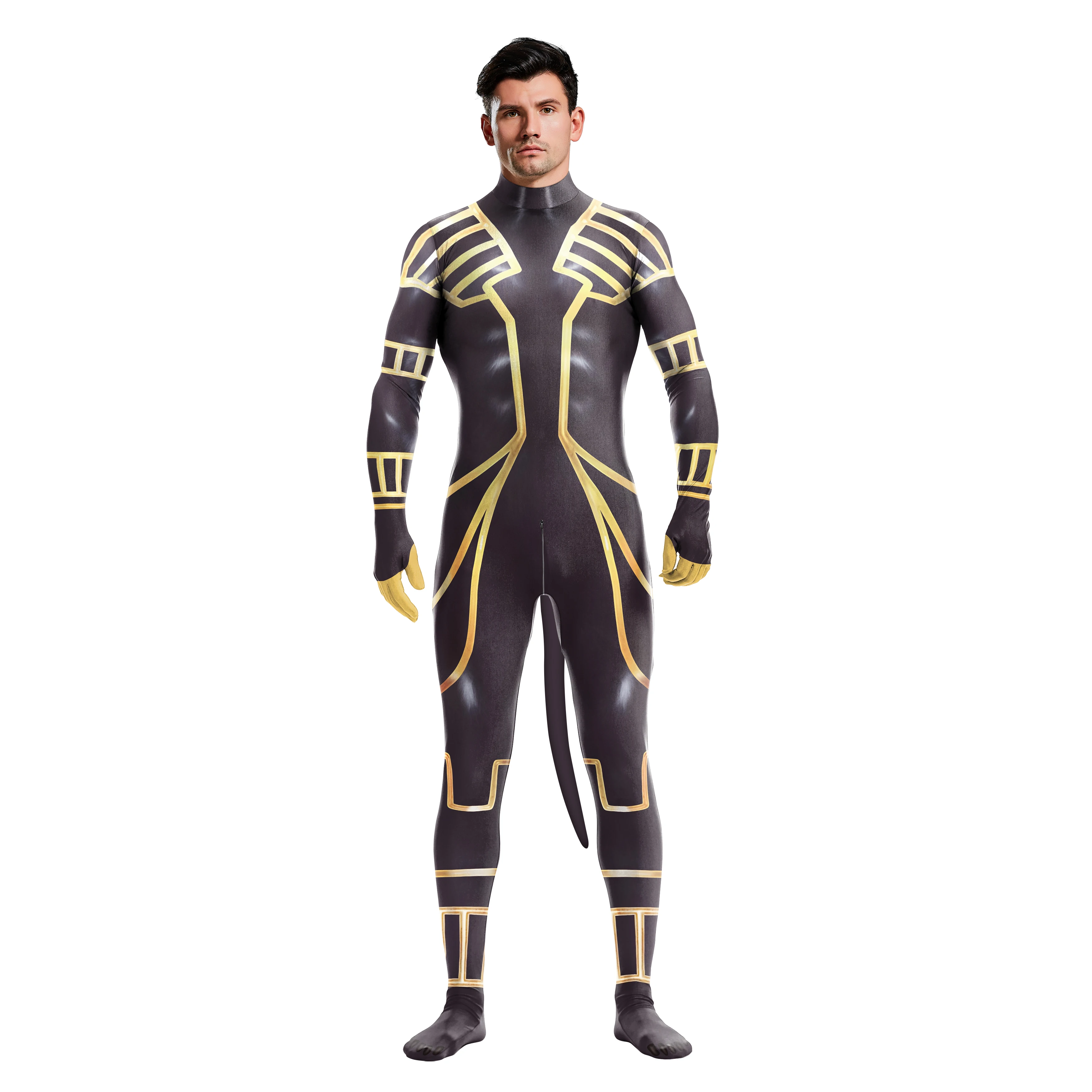 Anubis Cosplay Jumpsuit Egypt Petsuit Men Men's Costume Carnival Print Party Suit Crotch Zip Jumpsuit Halloween Party Clothes - Image 3